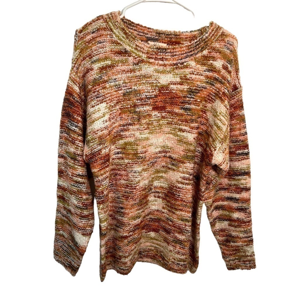Peyton Primrose Women's Size Large Crewneck Sweater Multicolor Knit Orange Green